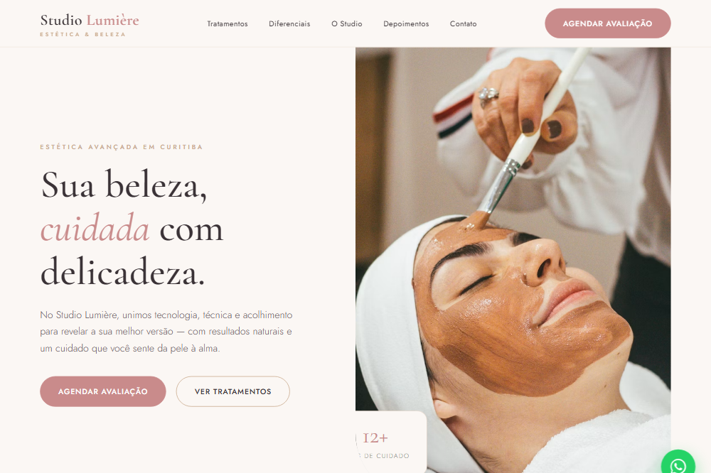 Página inicial do site demonstrativo Studio Lumière Estética, criado pela Serviços Tech